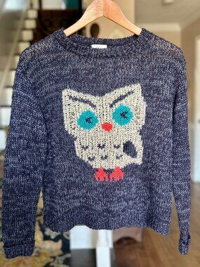 Pins and Needles Knit Owl Embellished Sweater Navy Long Sleeved Womens Size M